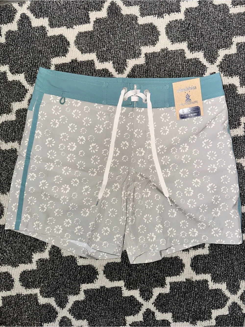 Chubbies Light Gray Floral Swim Shorts with Teal Trim
